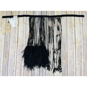 N21 Donna Sfilata GILMAR Women’s Bead & Ostrich Feather Belt Black 38 Italy NEW